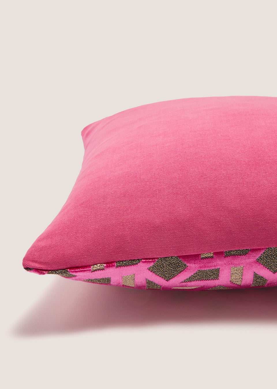 Bright Pink Cut Velvet Geo Cushion (43cm x 43cm) Matalan