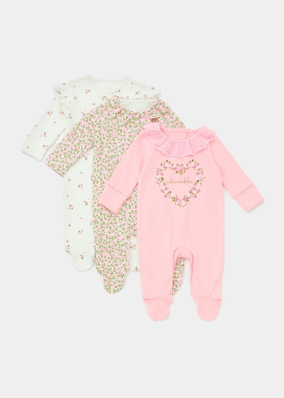 Baby 3 Pack Pink Sleepsuits Tiny Baby 18mths Matalan
