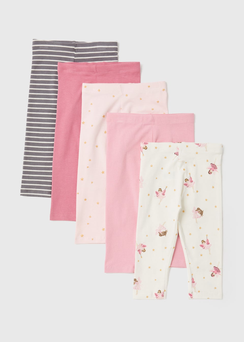 Girls 5 Pack Pink Plain & Print Leggings (9mths-6yrs)