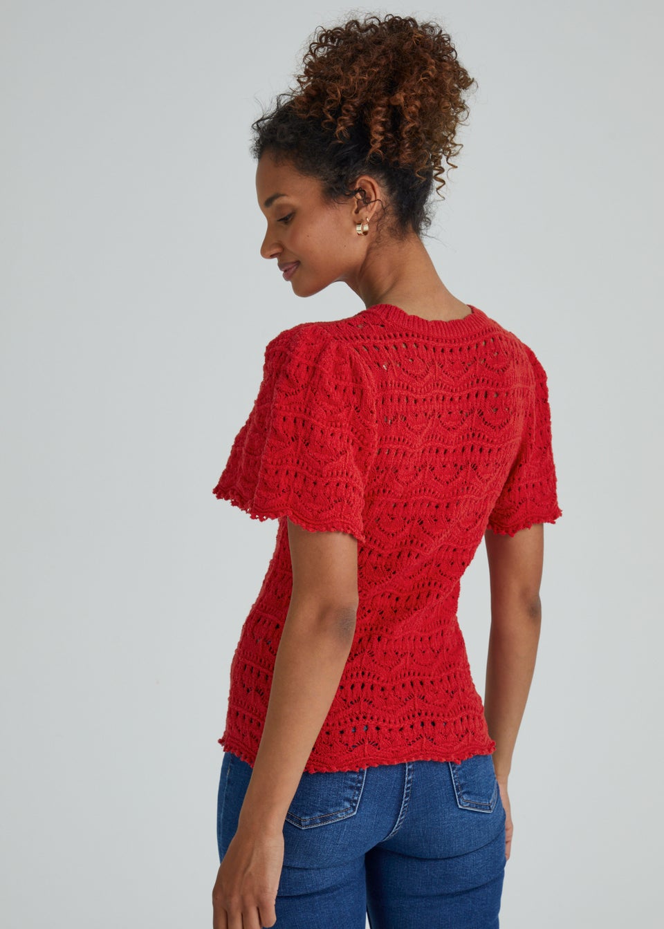 Red Angle Sleeve Knitted Top