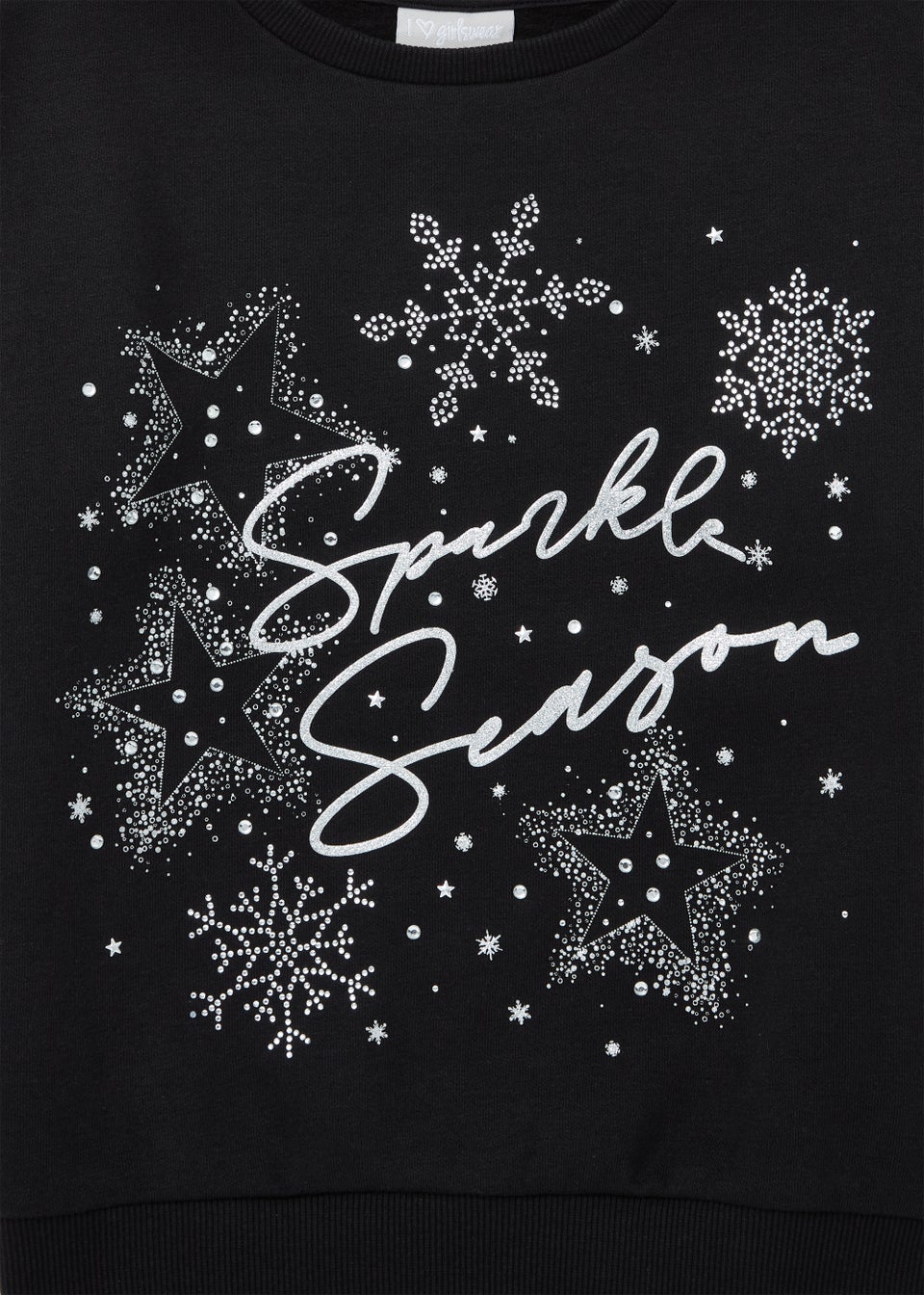 Girls Black Sparkle Christmas Sweatshirt (4-12yrs)