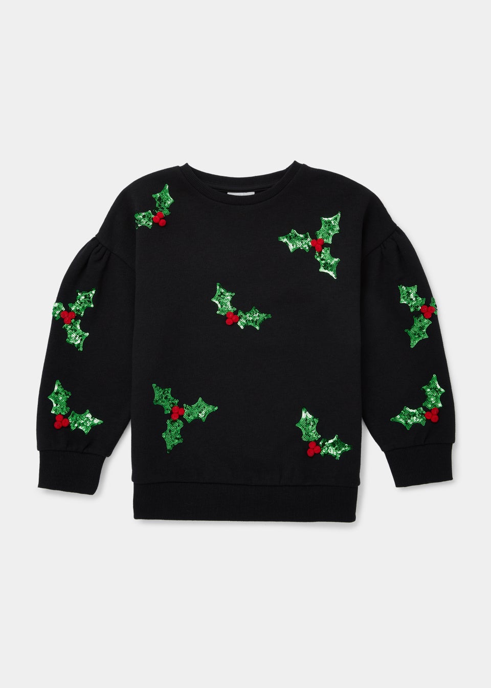 Black Christmas Holly Sweatshirt (4-12yrs)