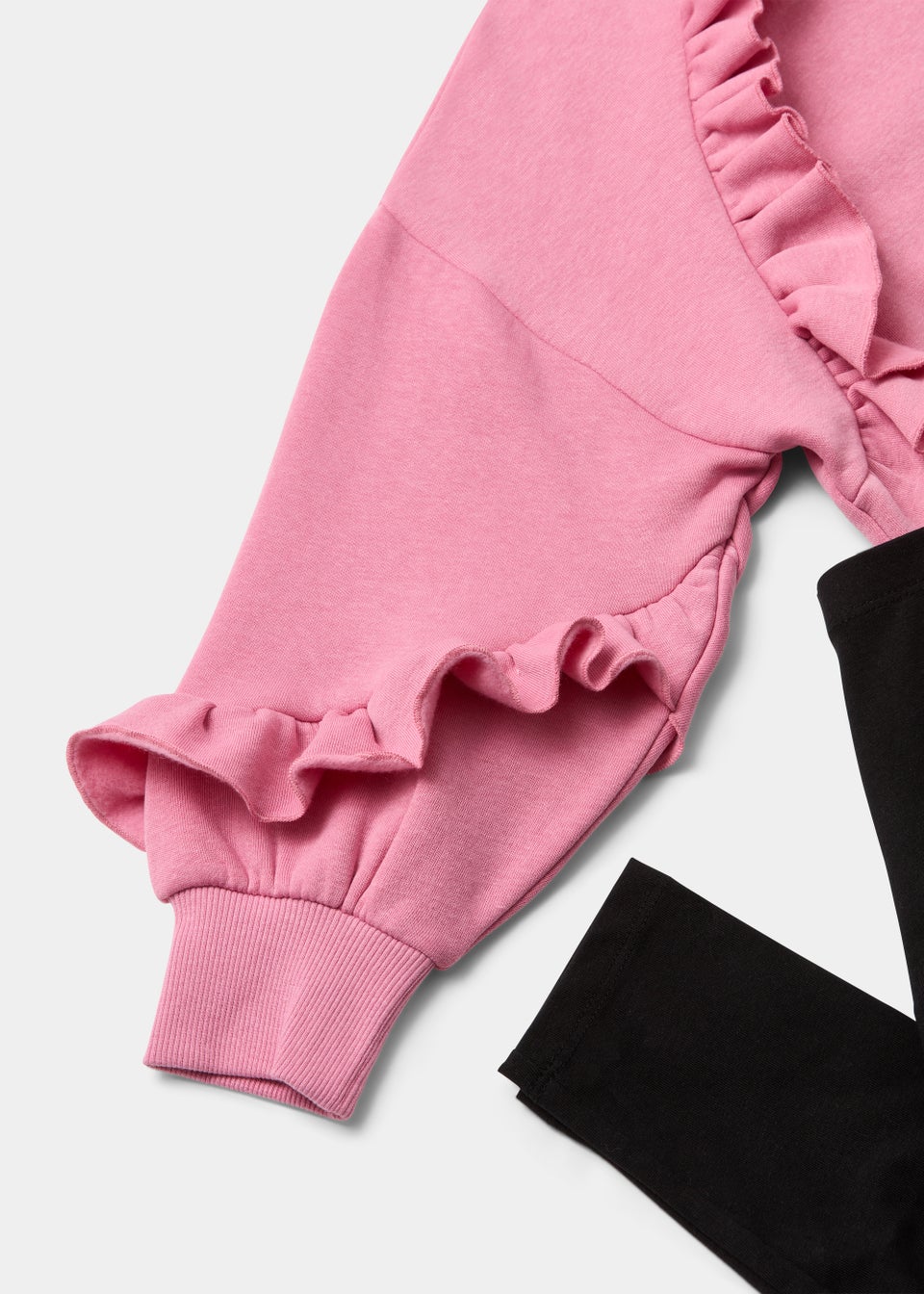 Girls Pink Frill Sweatshirt & Black Leggings Set (4-13yrs)