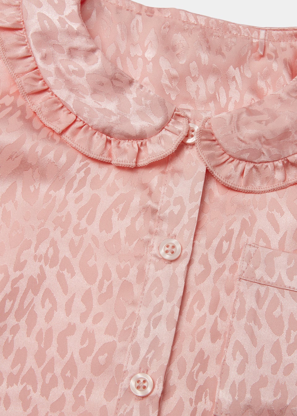 Girls Pink Leopard Jacquard Satin Pyjama Set (4-13yrs)