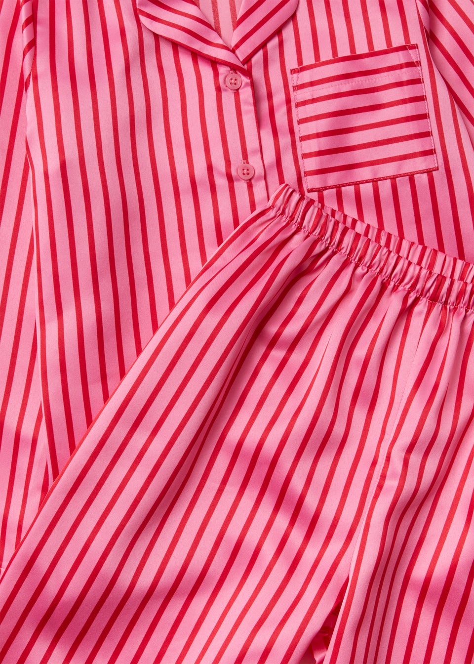 Girls Red & Pink Stripe Satin Pyjama Set (4-13yrs)