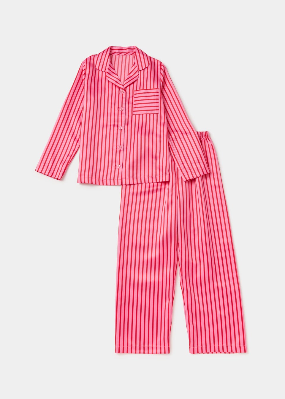 Girls Red & Pink Stripe Satin Pyjama Set (4-13yrs)