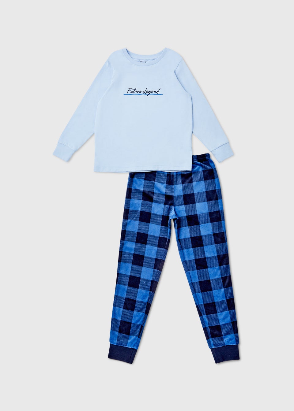 Boys Blue Slinky Check Pyjama Set (4-13yrs)