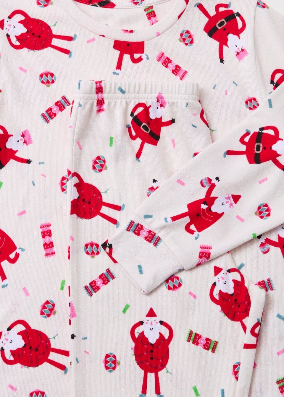 Girls Cream Dancing Santa Christmas Pyjama Set (4-13yrs)