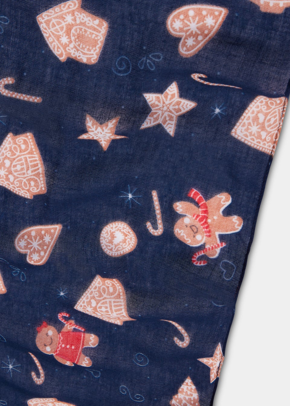 Navy Gingerbread Print Christmas Woven Scarf