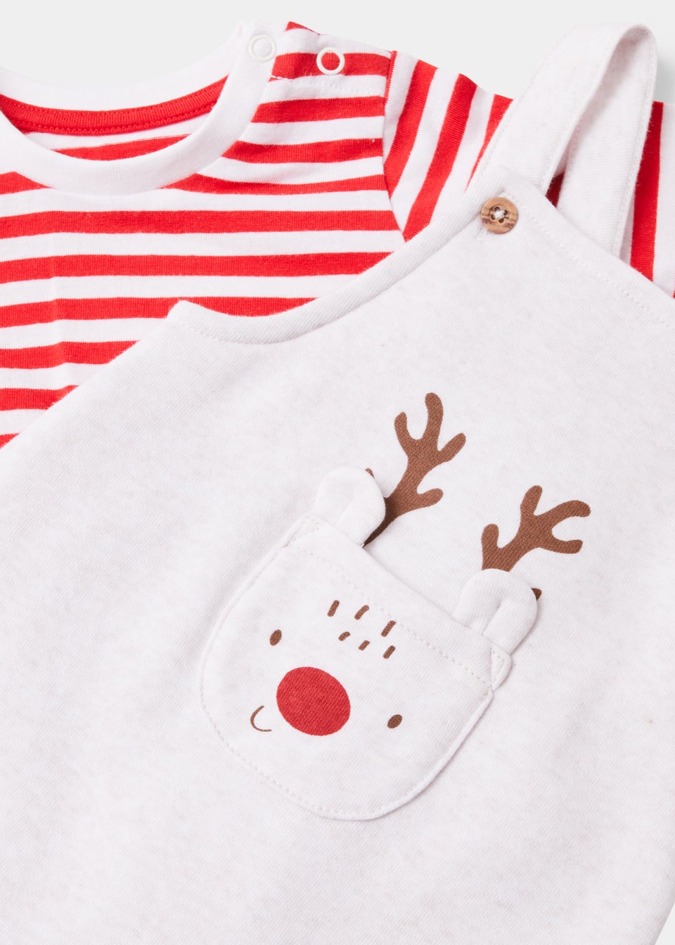 Baby Red Christmas Reindeer Dungarees & T-Shirt Set (Newborn-23mths)