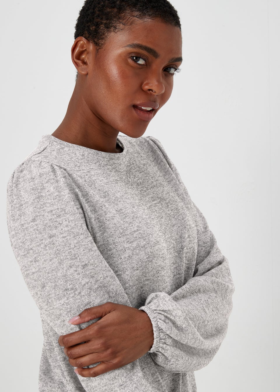 Grey Metallic Spot Crew Neck Top
