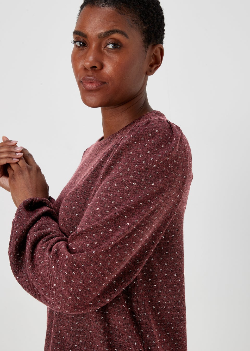 Burgundy Metallic Spot Crew Neck Top