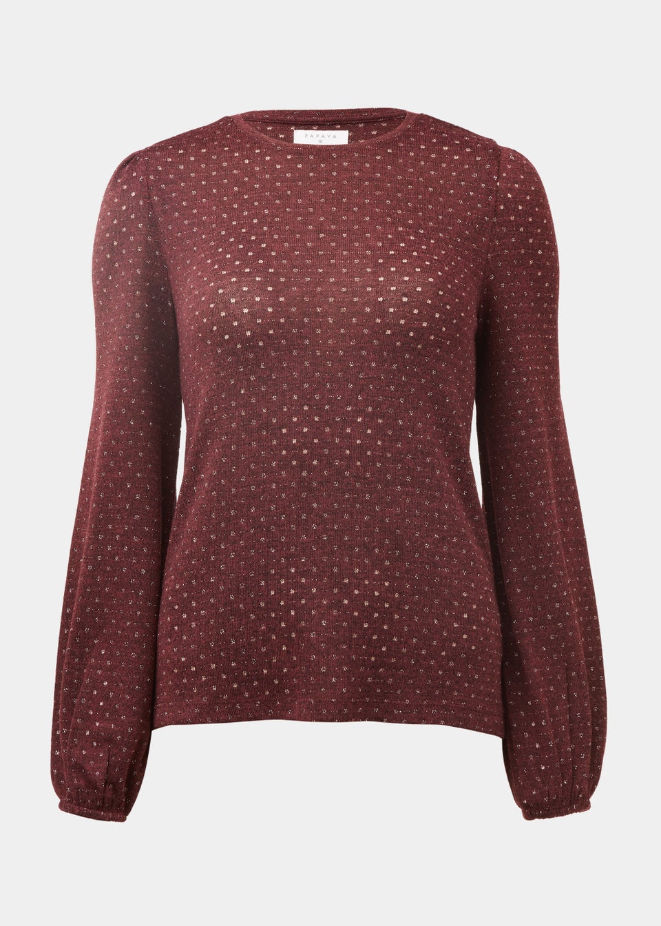 Burgundy Metallic Spot Crew Neck Top