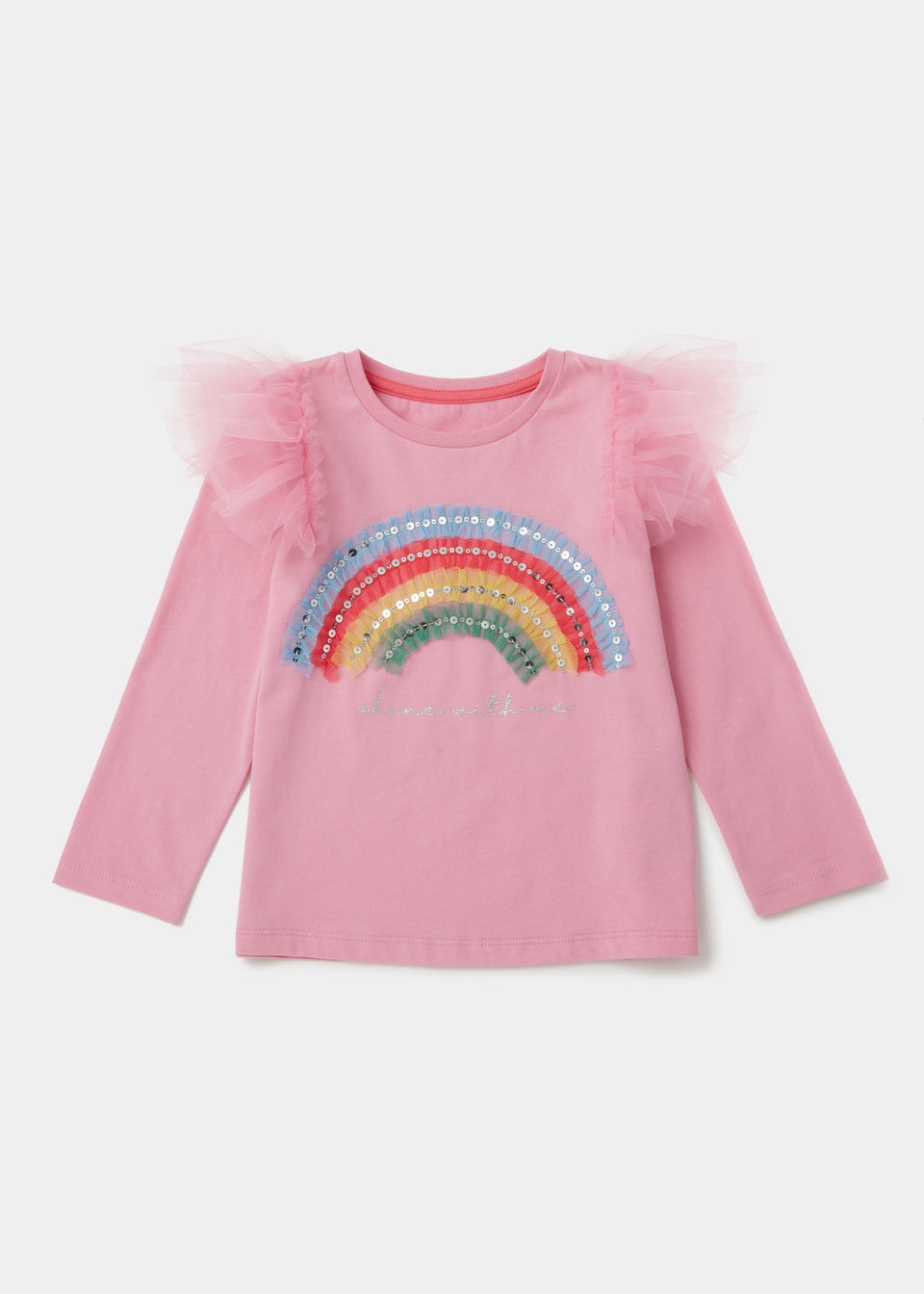 Girls Pink Rainbow Print Frill Long Sleeve T-Shirt (9mths-6yrs)