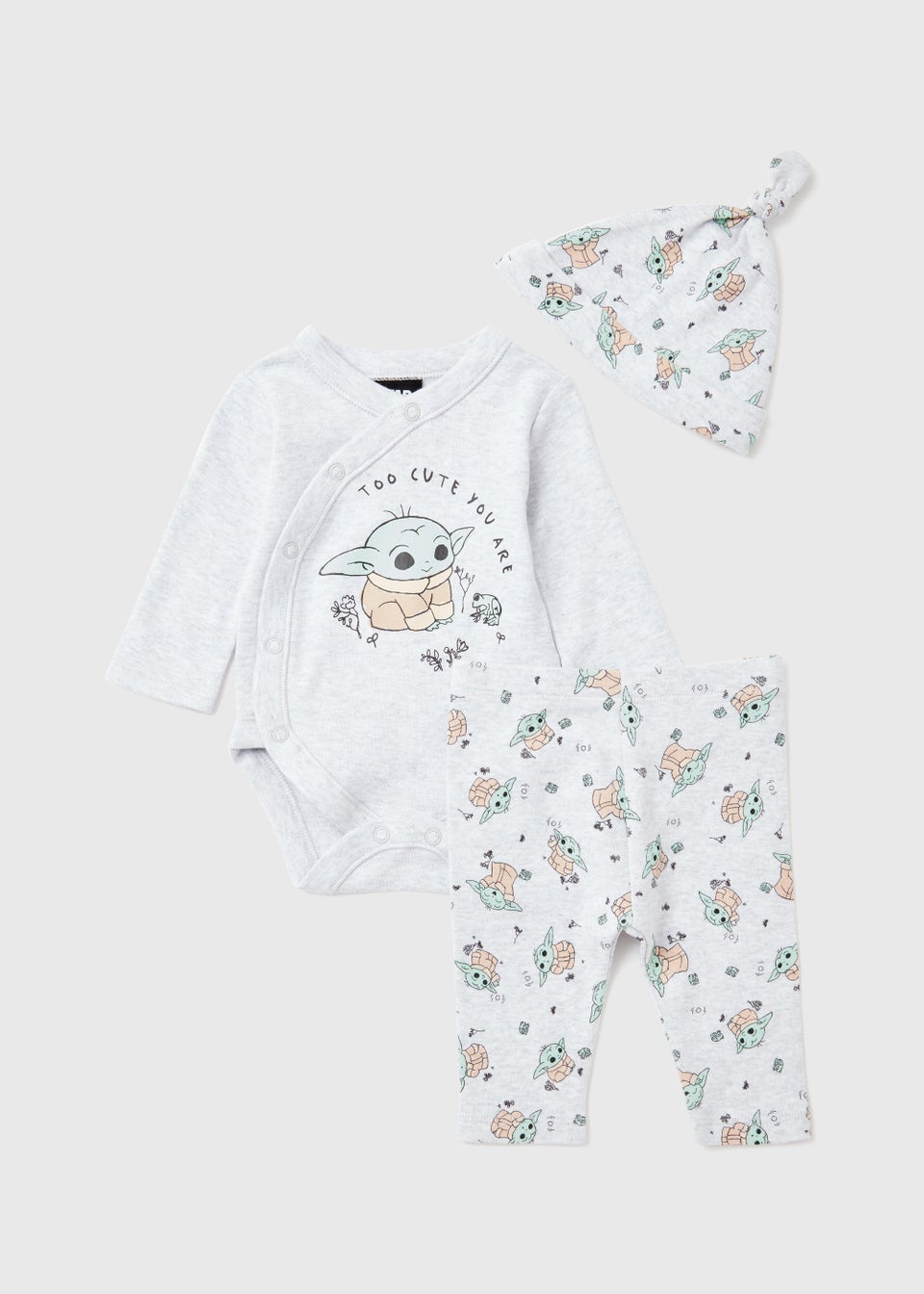 Baby 3 Piece Cream Grogu Print Bodysuit Leggings & Hat Set (Newborn-12mths)