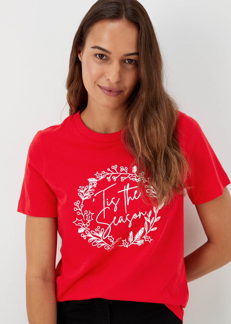 Red Tis The Season Print Christmas T-Shirt