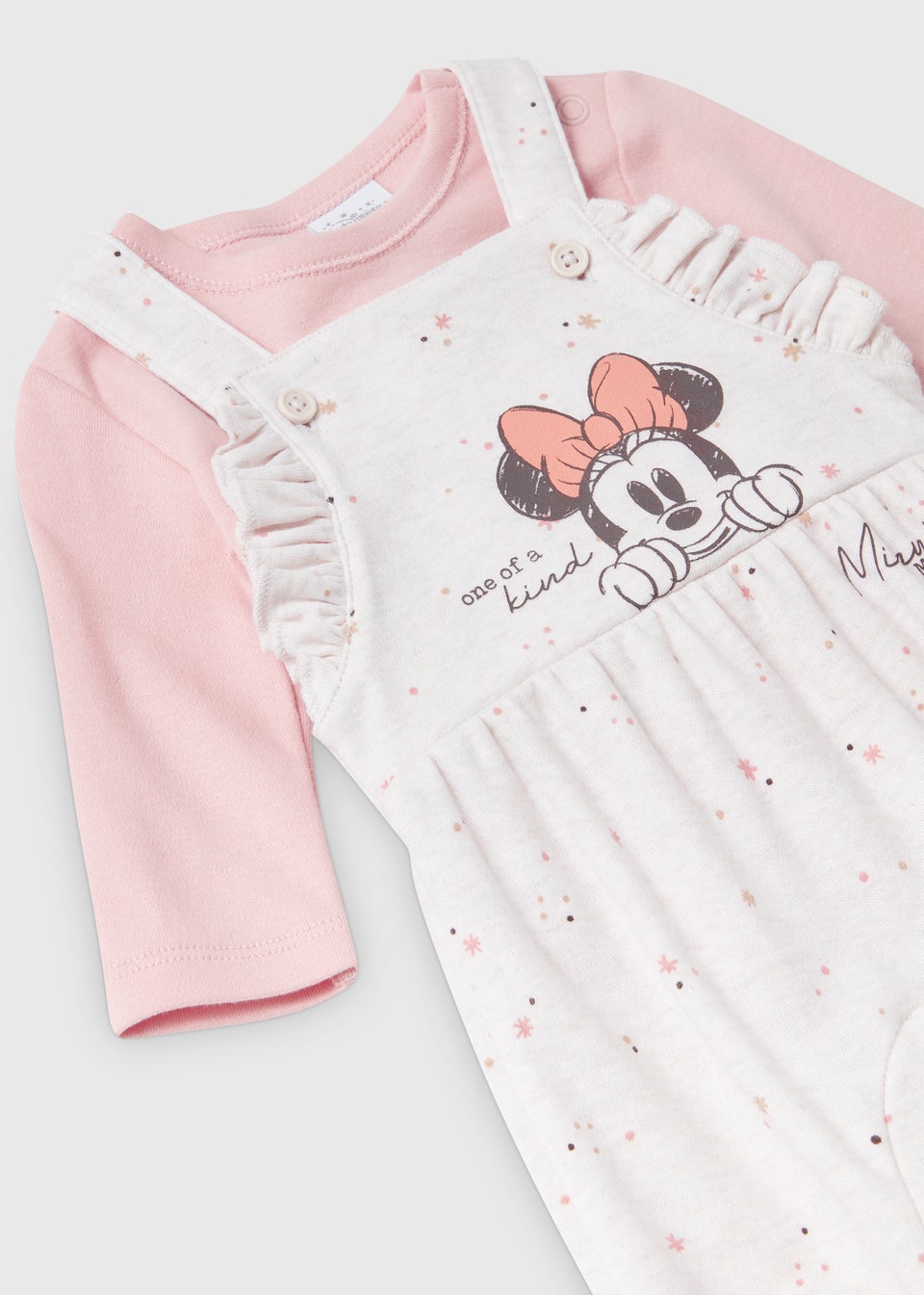 Baby 2 Piece Pink Minnie Mouse Print Dungaree Set (Newborn-12mths)