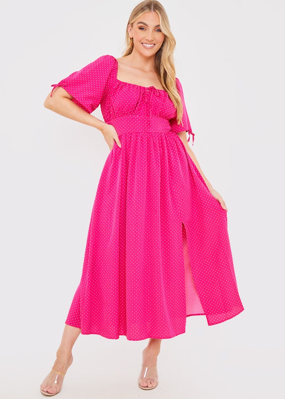 In the Style Jac Jossa Pink Polka Dot Midi Dress - Matalan
