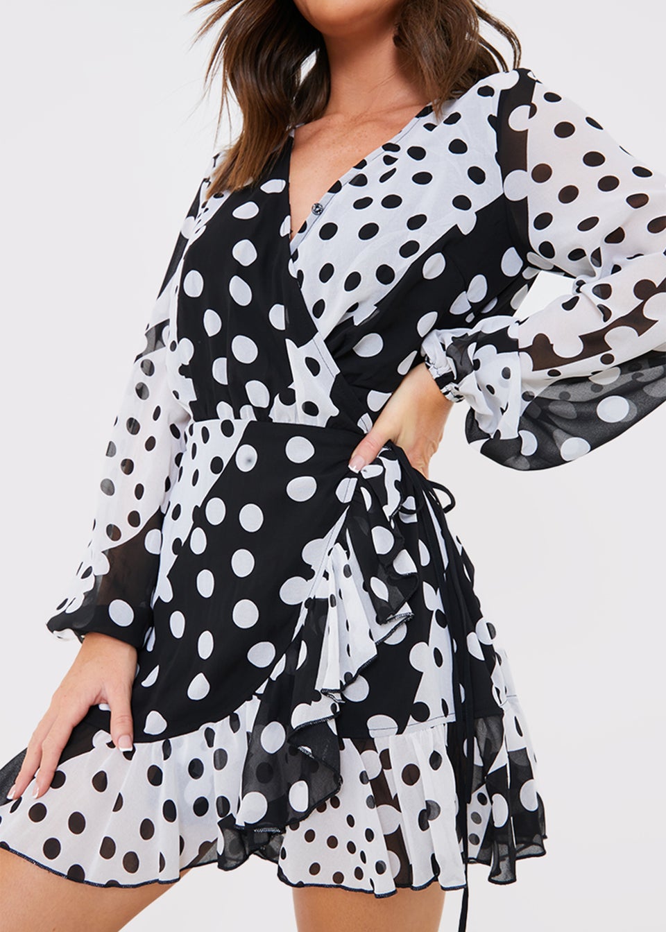 In the Style Jac Jossa Black Polka Dot Wrap Mini Dress