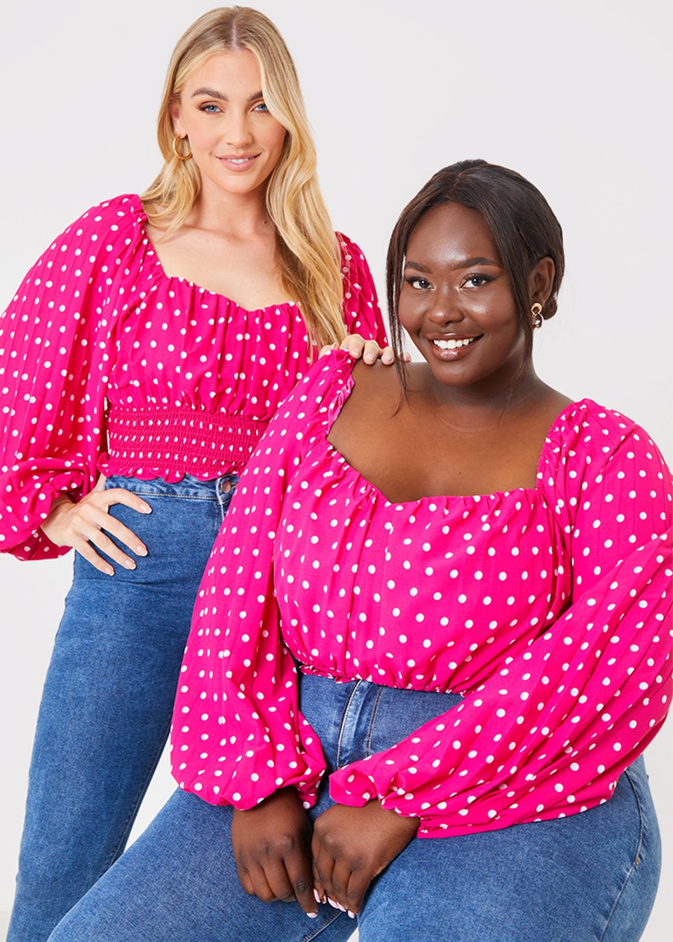 In the Style Jac Jossa Pink Polka Dot Shirred Top
