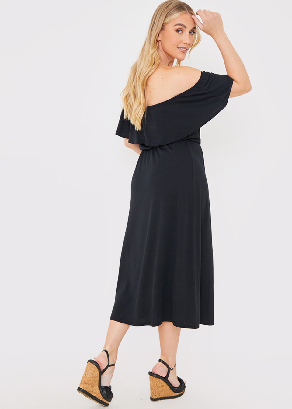 In the Style Jac Jossa Black Bardot Midi Dress - Matalan