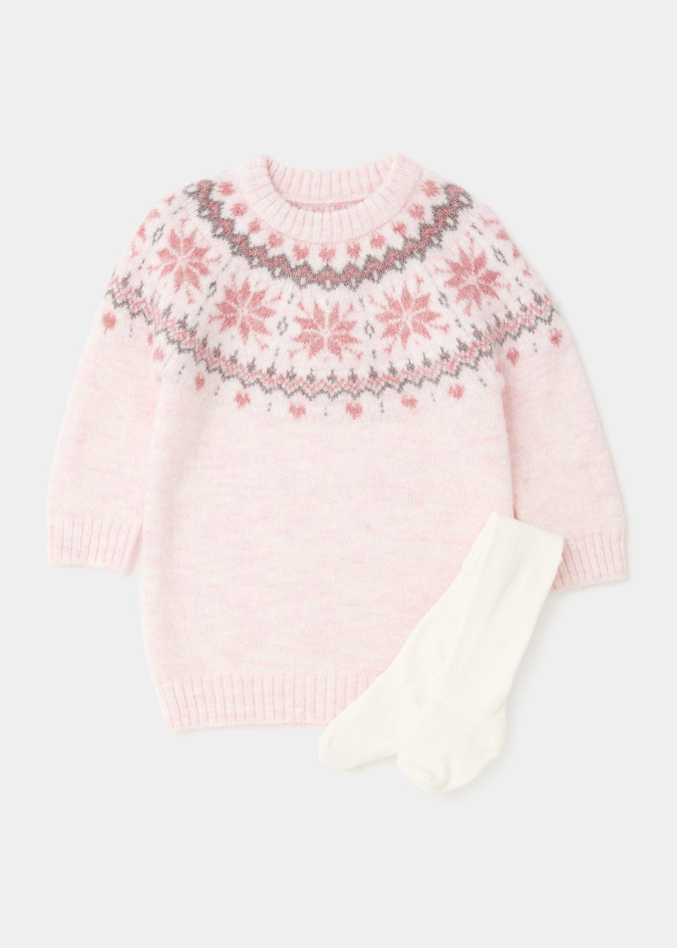 Girls Pink Fair Isle Tunic Dress & Tights Set (9mths-6yrs)