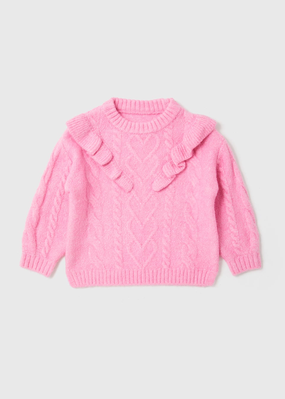 Girls Pink Heart Ruffle Knitted Jumper (9mths-6yrs)