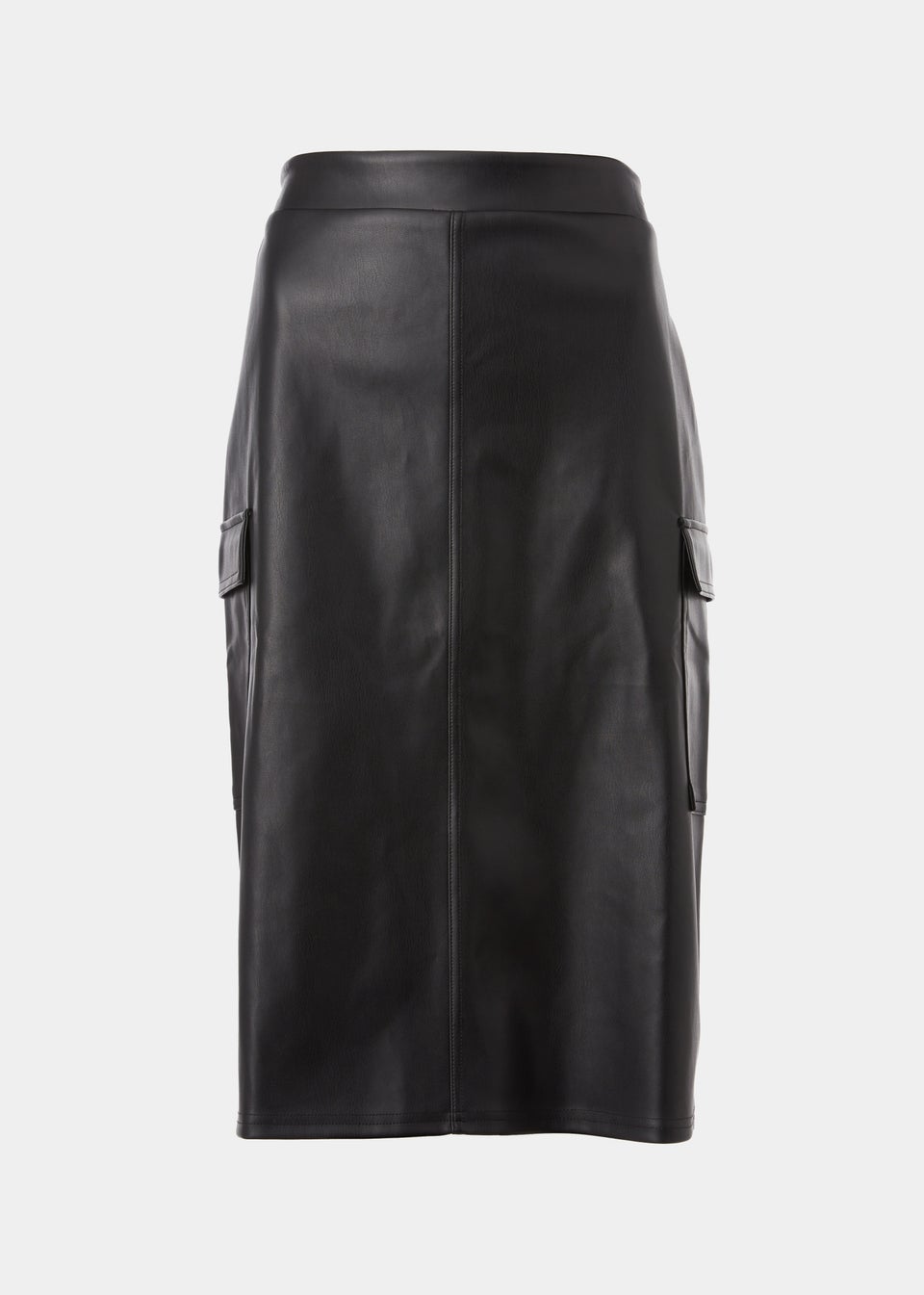 Black PU Cargo Midi Skirt