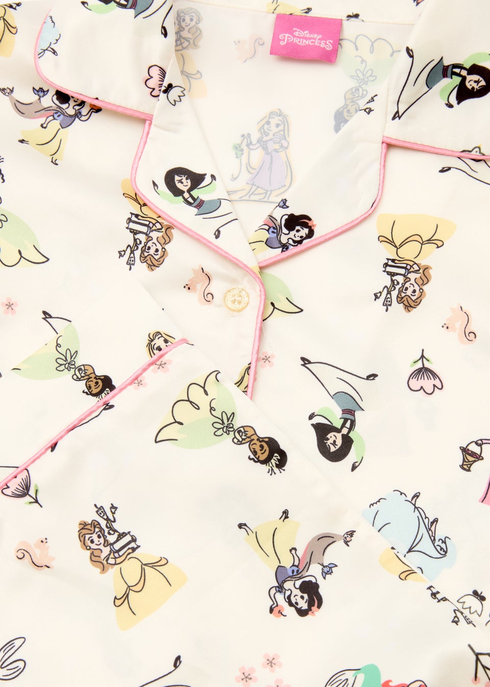 Kids Cream Disney Princess Satin Button Up Pyjama Set (3-9yrs)