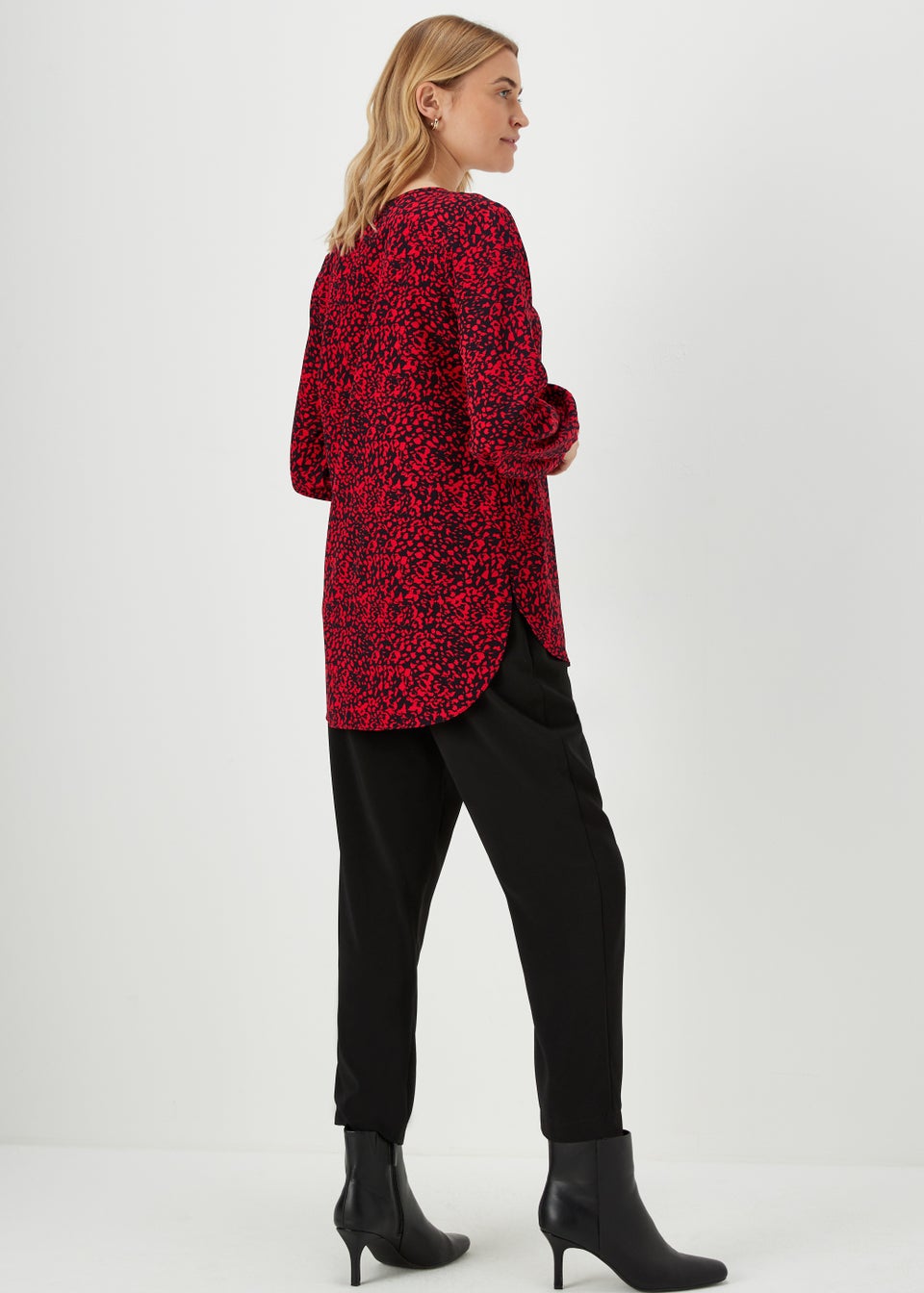 Red Mark Making Print Long Sleeve Bubble Top