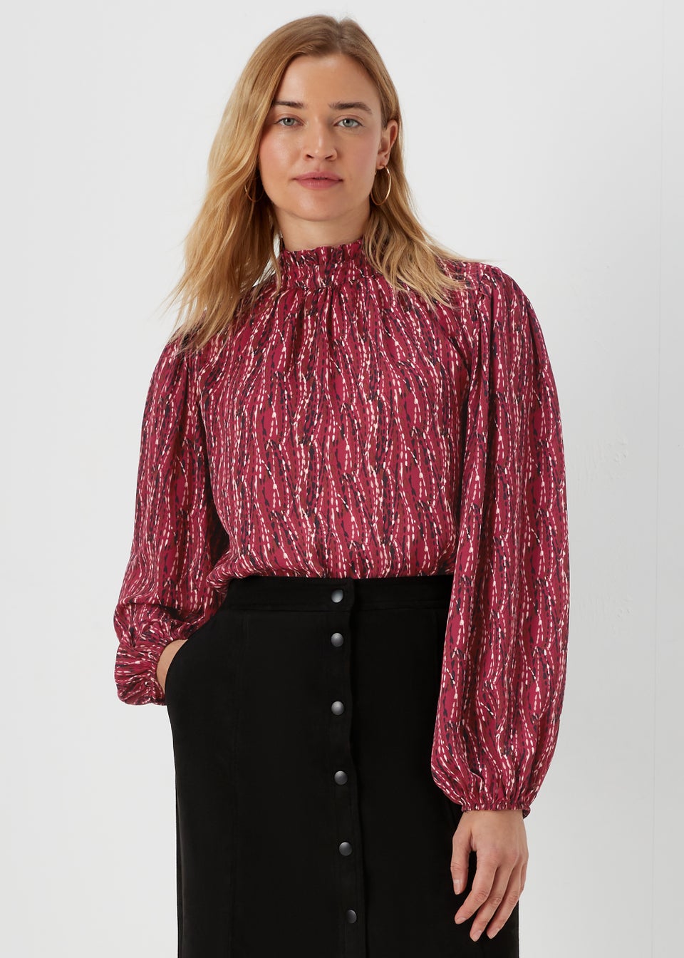 Burgundy Abstract Print High Neck Blouse