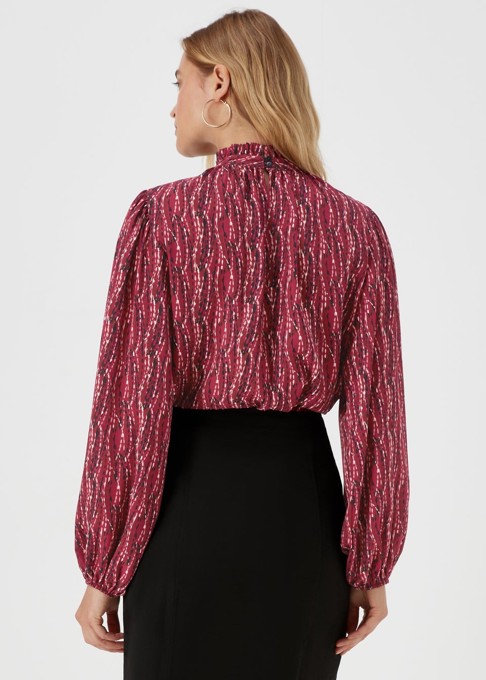 Burgundy Abstract Print High Neck Blouse