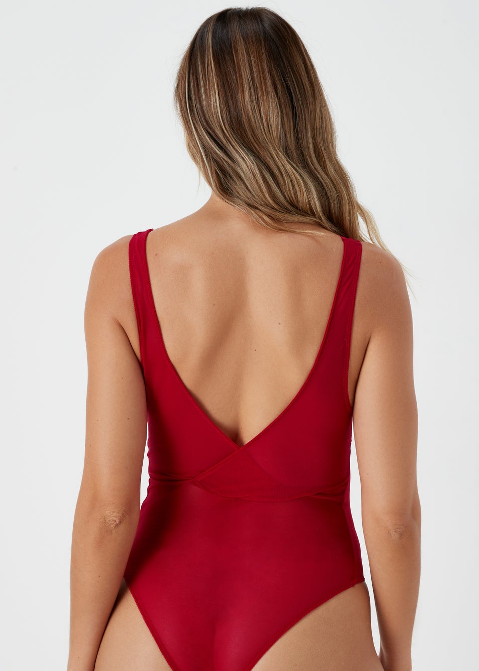 Red Lace Detail V-Neck Bodysuit