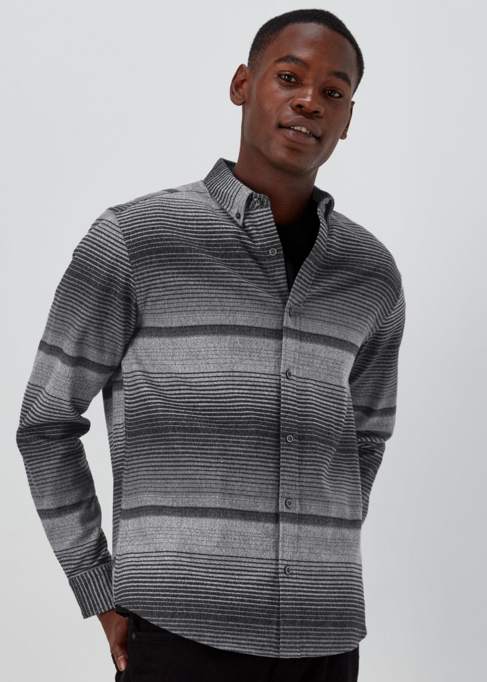 Charcoal Horizontal Stripe Smart Shirt