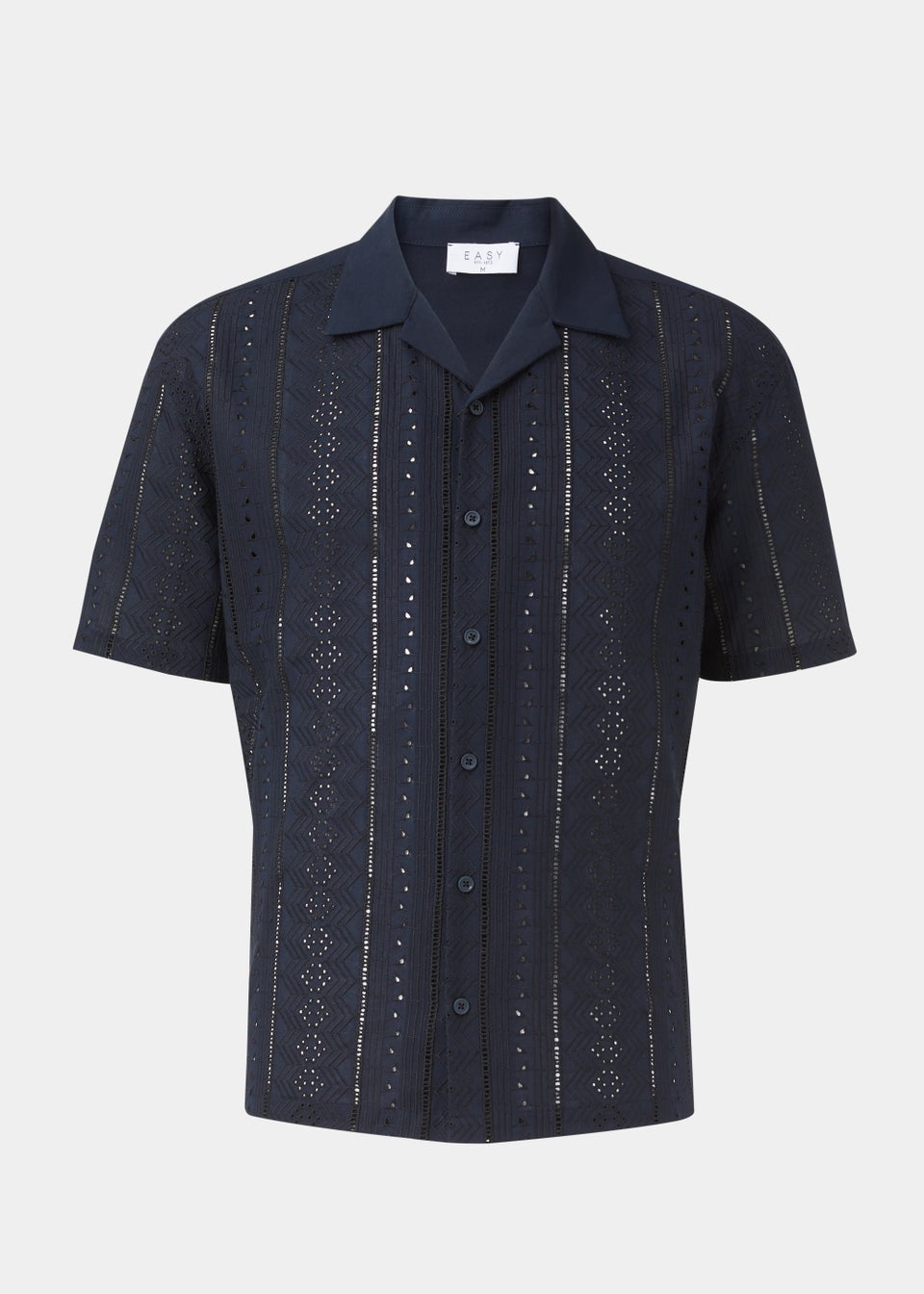 Navy Broderie Anglaise Textured Short Sleeve Shirt
