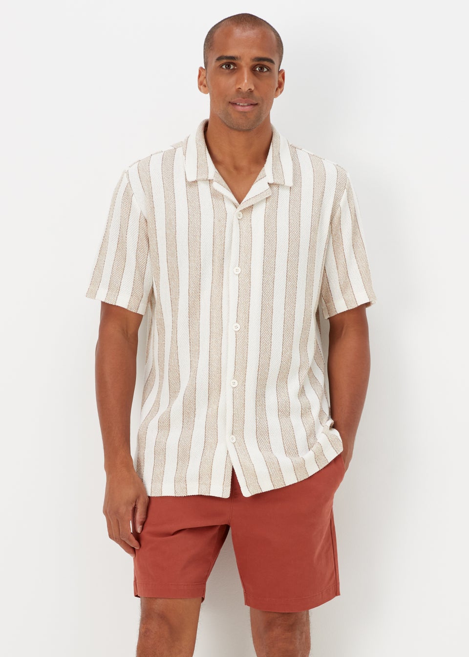 Ecru Stripe Revere Short Sleeve Jersey Shirt