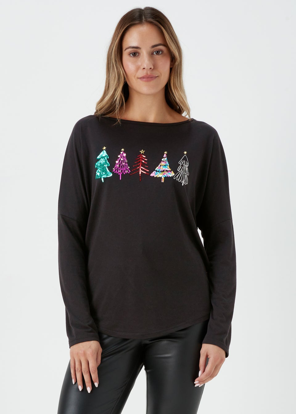 Black Christmas Tree Long Sleeve T-Shirt - Matalan