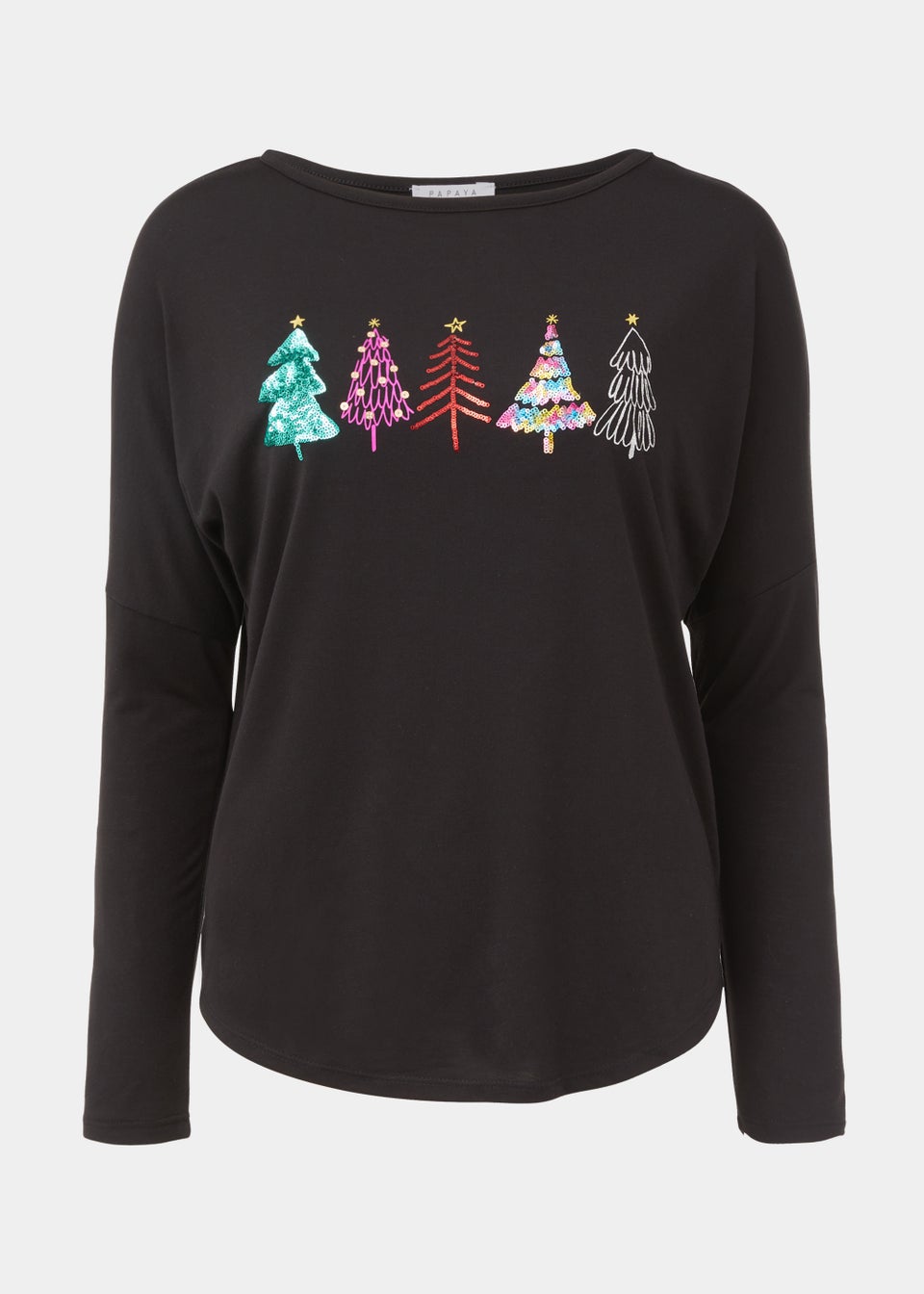 Black Christmas Tree Long Sleeve T Shirt Matalan