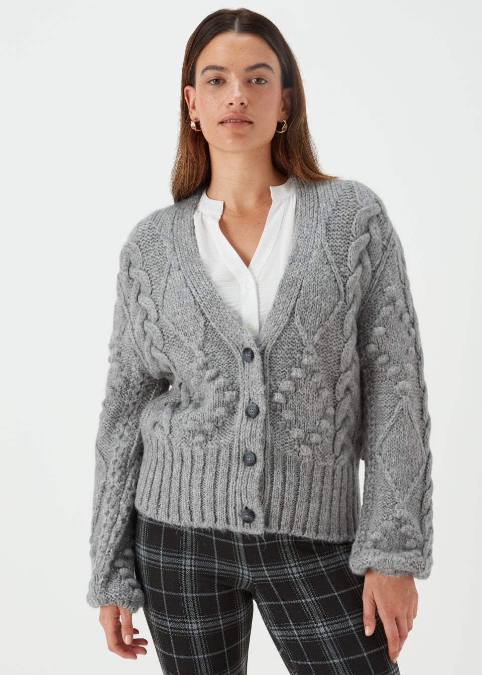 Cable knit cheap grey cardigan
