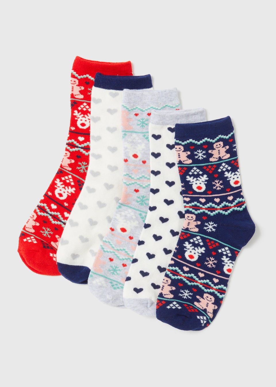 5 Pack Multicoloured Christmas Crew Socks