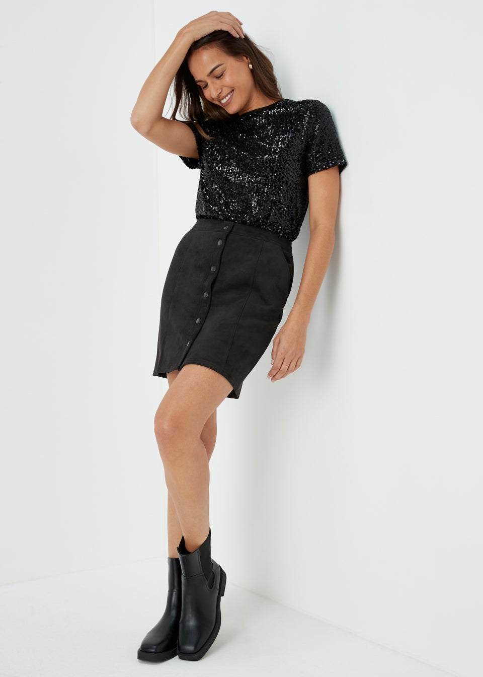 Faux suede clearance midi skirt black