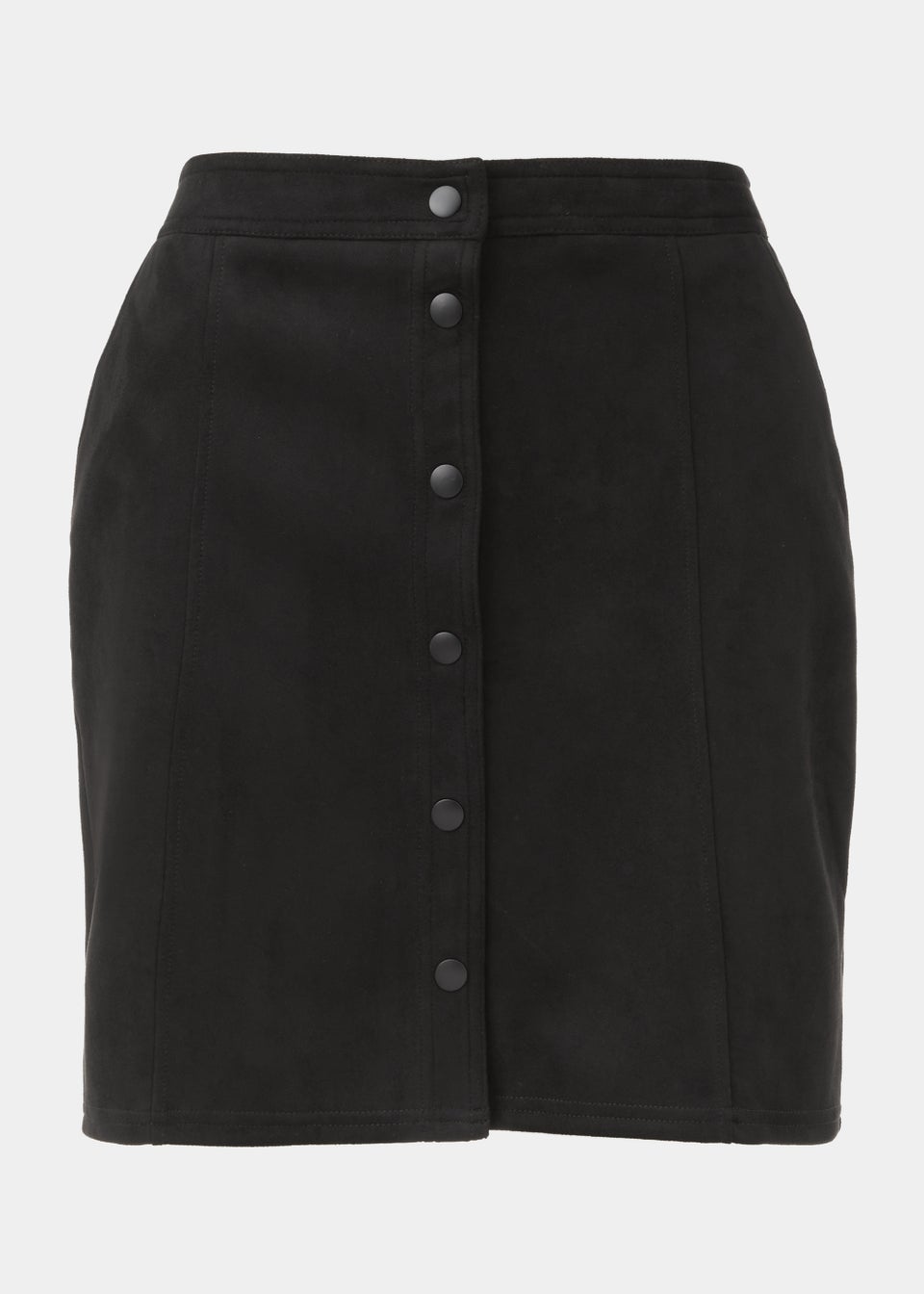 Black Faux Suede Button Mini Skirt