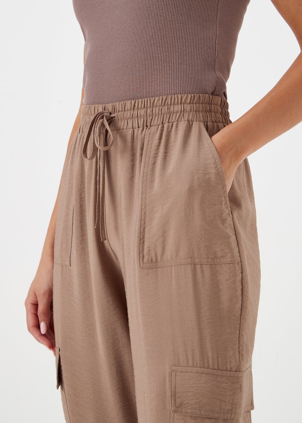 Beige Tapered Cargo Trousers