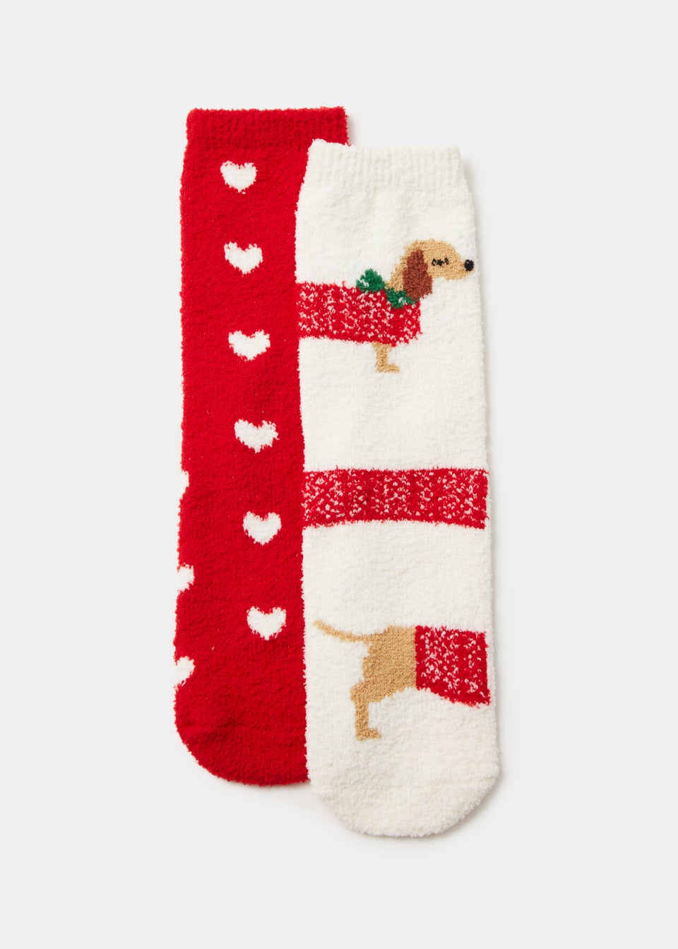2 Pack Cream & Red Dog Heart Socks