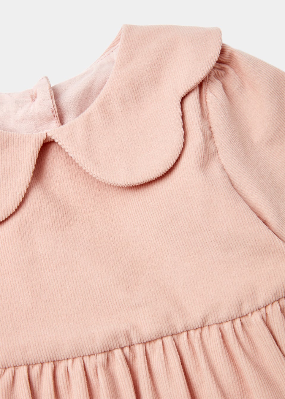 Baby Pink Cord Scallop Collar Dress & Cream Tights Set (Newborn-18mths)