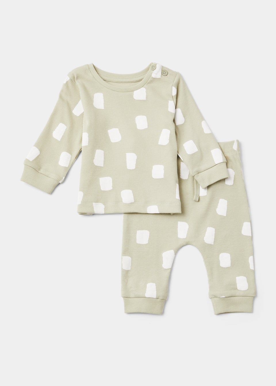 Baby Sage & White Spot Ribbed T-Shirt & Leggings Set (Newborn-23mths)