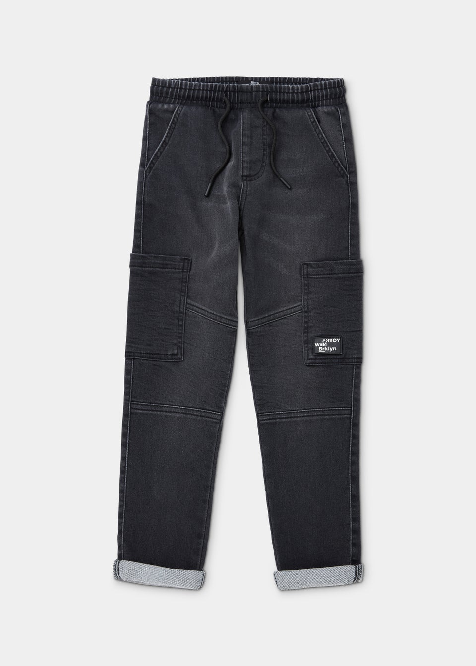 Boys Black Denim Cargo Jeans (4-13yrs)