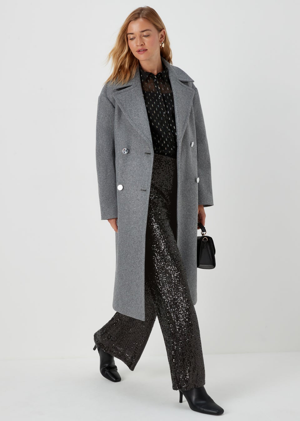 Black Sequin Wide Leg Co Ord Trousers