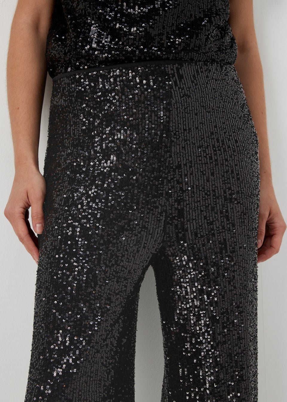 Black Sequin Wide Leg Co Ord Trousers - Matalan