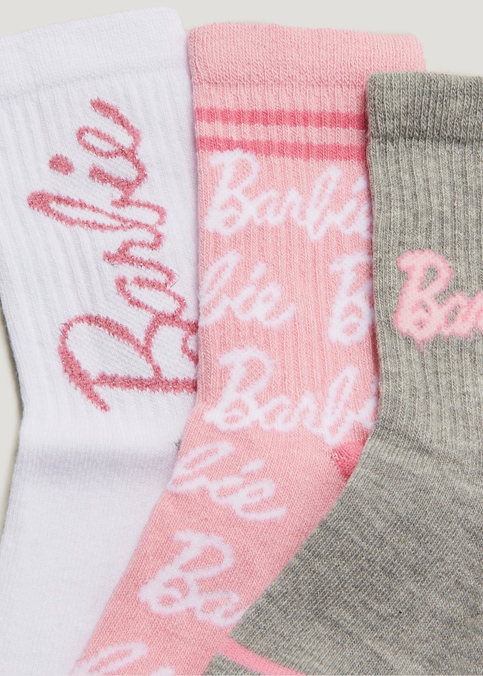 Kids 3 Pack Pink Barbie Print Socks (Younger 6-Older 6.5)
